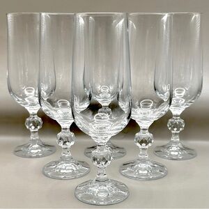 VTG‎ Bohemia Crystal “Claudia” Champagne Flutes - Faceted Ball Stem Set Of 6